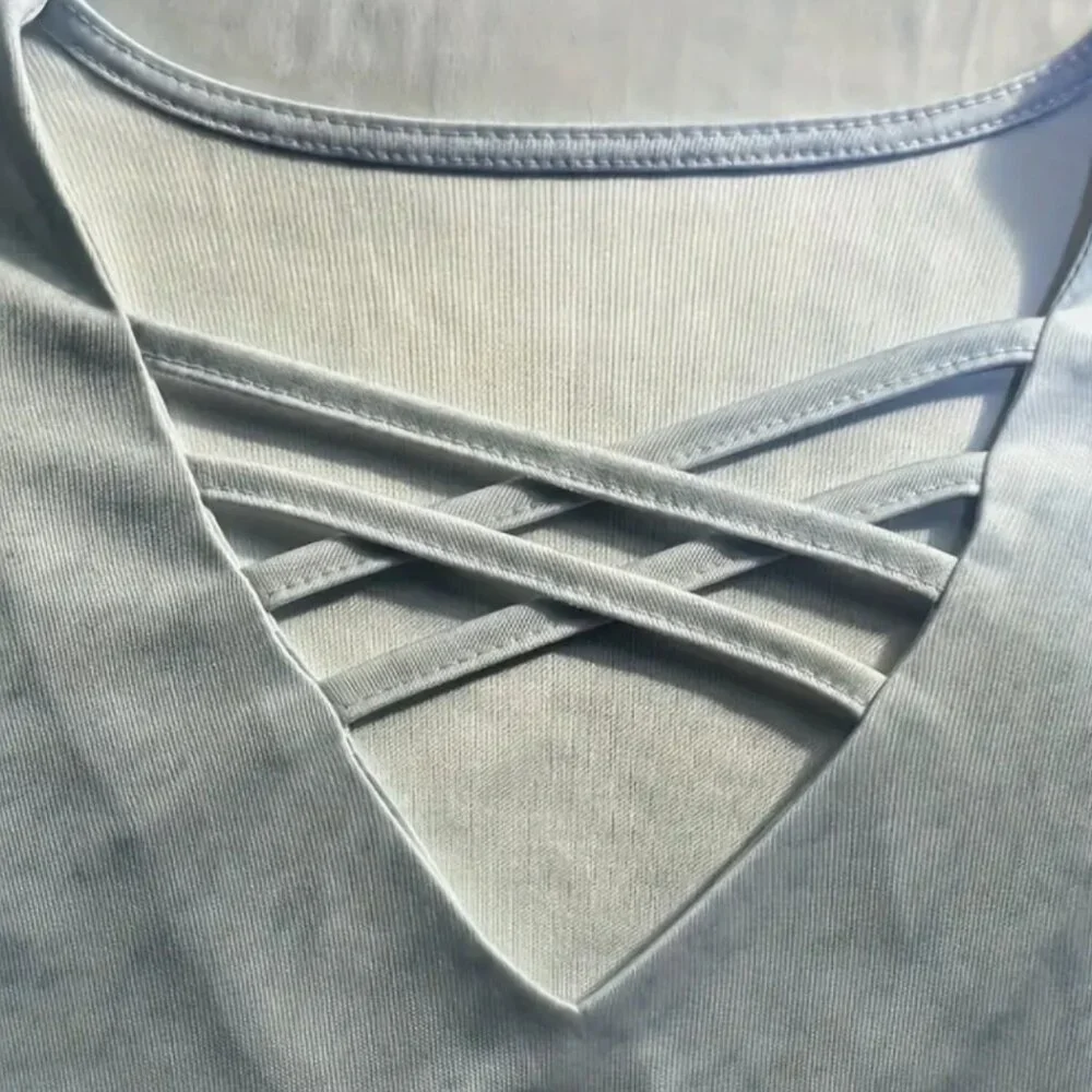 XL(12) Stripe Print Cross Front T-Shirt, Casual Long Sleeve Top - Picture 3 of 5